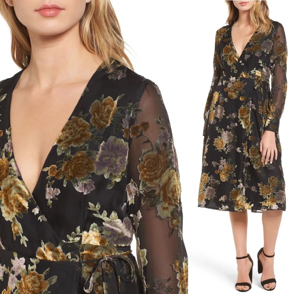 NWT ASTR the label Sonya velvet floral wrap dress